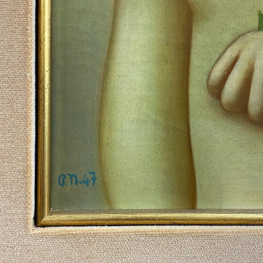 Philippe Noyer (1917-1985), "Girl Posing with Flower" Framed Original Oil Painting on Canvas, Dated (1947) Hand Signed with Letter of Authenticity.
