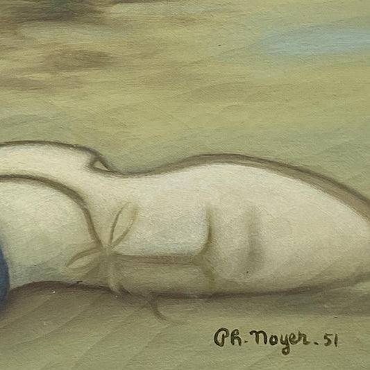 Philippe Noyer (1917-1985), "Boy Reclining at the Harbor" Framed Original Oil Painting on Canvas, Dated (1951) Hand Signed with Letter of Authenticity.