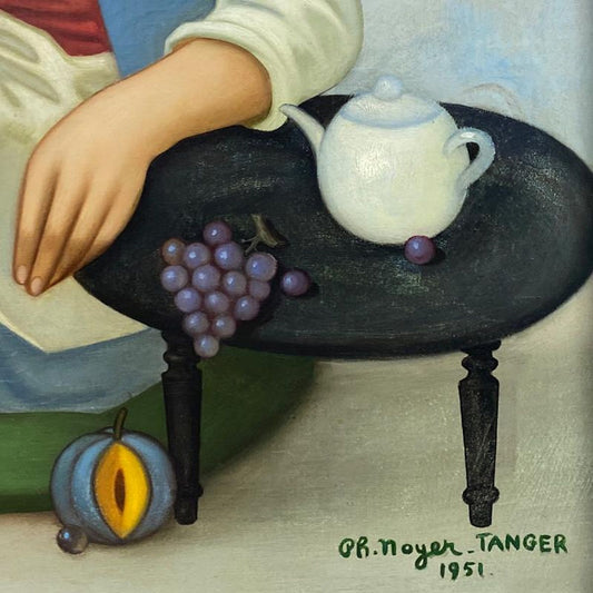 Philippe Noyer (1917-1985), "A Girl Taking Tea" Framed Original Oil Painting on Canvas, Dated (1951) Hand Signed with Letter of Authenticity.