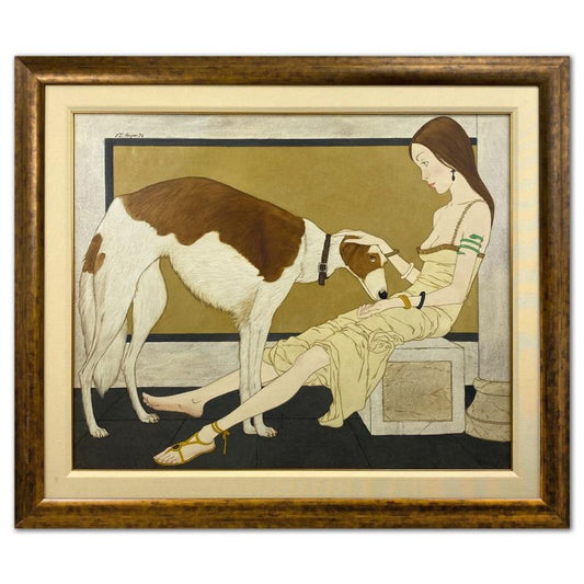 Philippe Noyer (1917-1985), "Woman and Her Dog" Framed Original Oil Painting on Canvas, Dated (1974) Hand Signed with Letter of Authenticity.