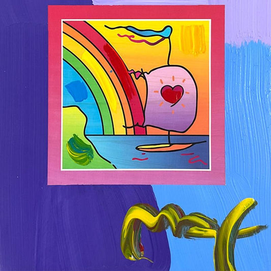 Peter Max, "Sailboat with Heart" Framed One-of-a-Kind Acrylic Mixed Media, Hand Signed with Registration Number Certifying Authenticity