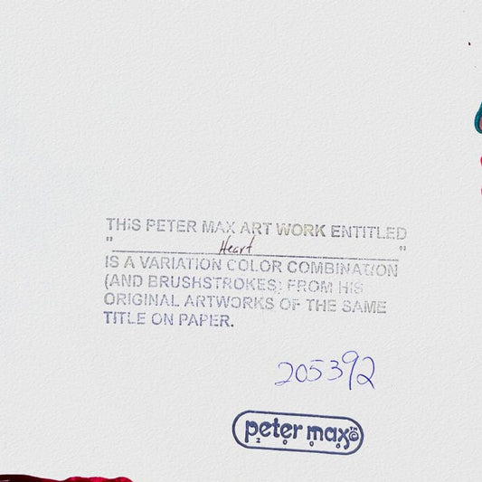 Peter Max, "Heart on Blends" Framed One-of-a-Kind Acrylic Mixed Media, Hand Signed with Registration Number Certifying Authenticity.