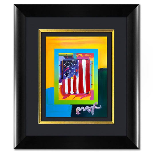 Peter Max, "Flag with Heart" Framed One-of-a-Kind Acrylic Mixed Media, Hand Signed with Registration Number Certifying Authenticity