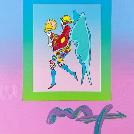 Peter Max, "Tip Toe Floating" Framed One-of-a-Kind Acrylic Mixed Media, Hand Signed with Registration Number Certifying Authenticity