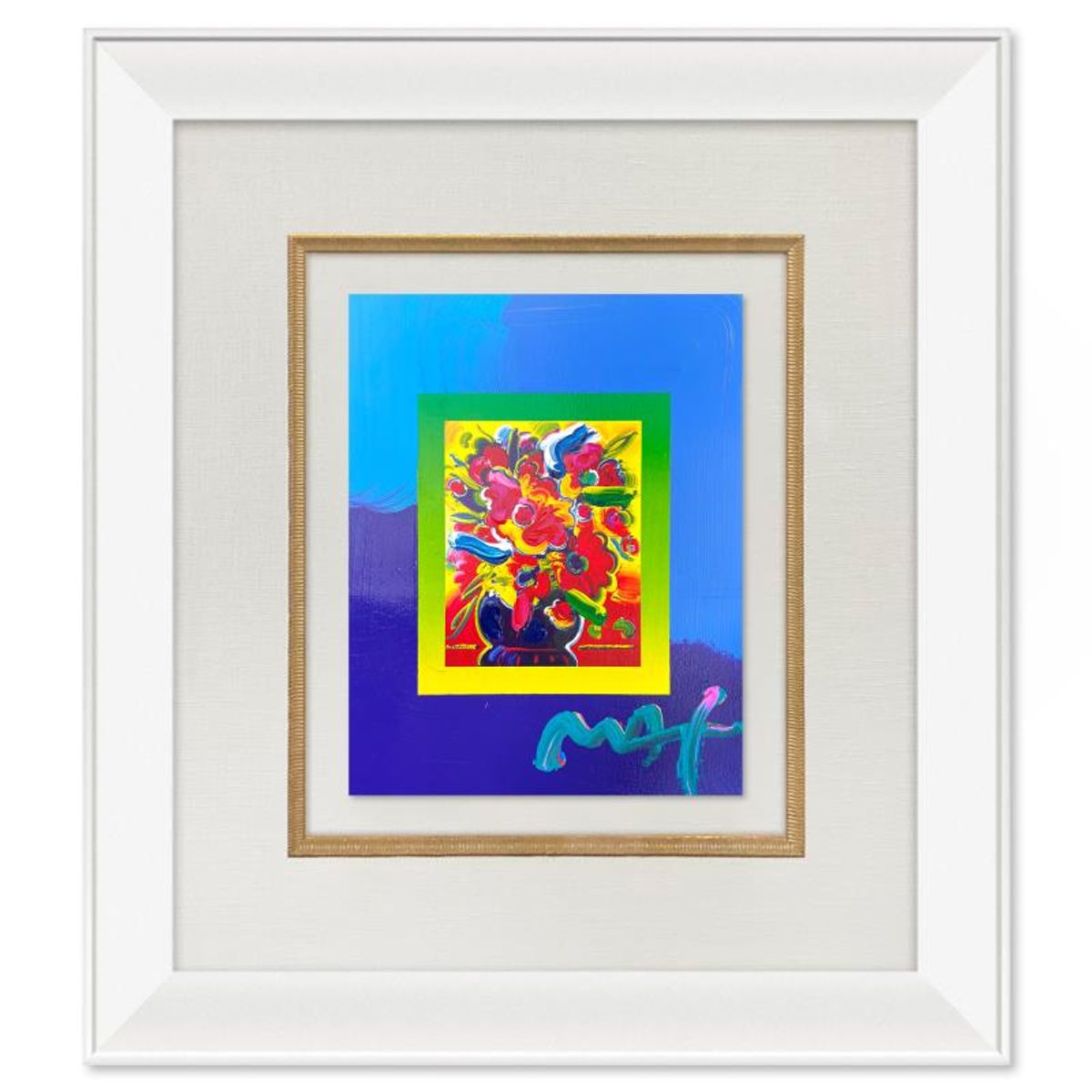 Peter Max, "Flowers" Framed One-of-a-Kind Acrylic Mixed Media, Hand Signed with Registration Number Certifying Authenticity