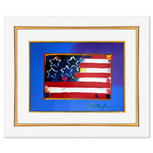 Peter Max, "Flag" Framed One-of-a-Kind Mixed Media, Hand Signed with Registration Number Certifying Authenticity.
