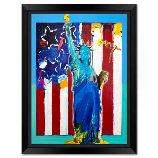 Peter Max, "United We Stand" Framed One-of-a-Kind Mixed Media, Hand Signed with Registration Number Certifying Authenticity.