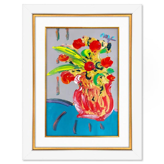 Peter Max, "Abstract Flower" Framed One-of-a-Kind Mixed Media, Hand Signed with Registration Number Certifying Authenticity.