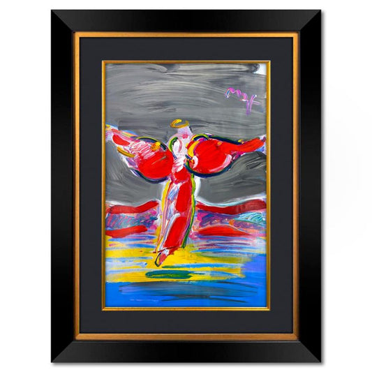 Peter Max, "Ascending Angel" Framed One-of-a-Kind Mixed Media, Hand Signed with Registration Number Certifying Authenticity.