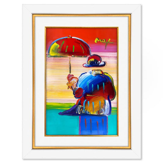 Peter Max, "Umbrella Man" Framed One-of-a-Kind Mixed Media, Hand Signed with Registration Number Certifying Authenticity.