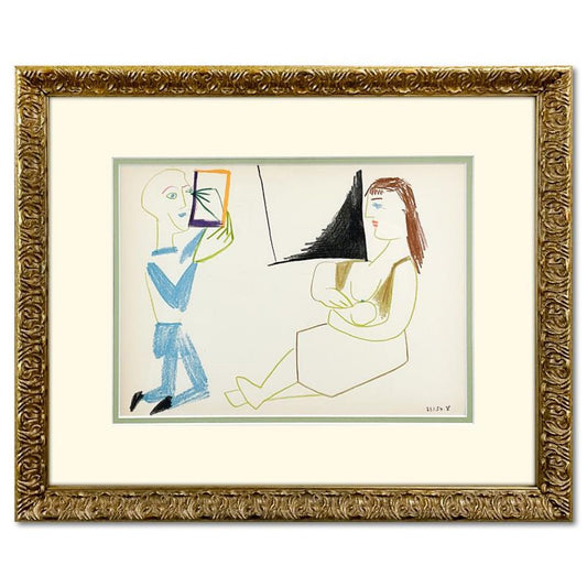 Picasso (1881-1973), "Human Comedy (27.1.54.V)" Framed Lithograph with Letter of Authenticity.
