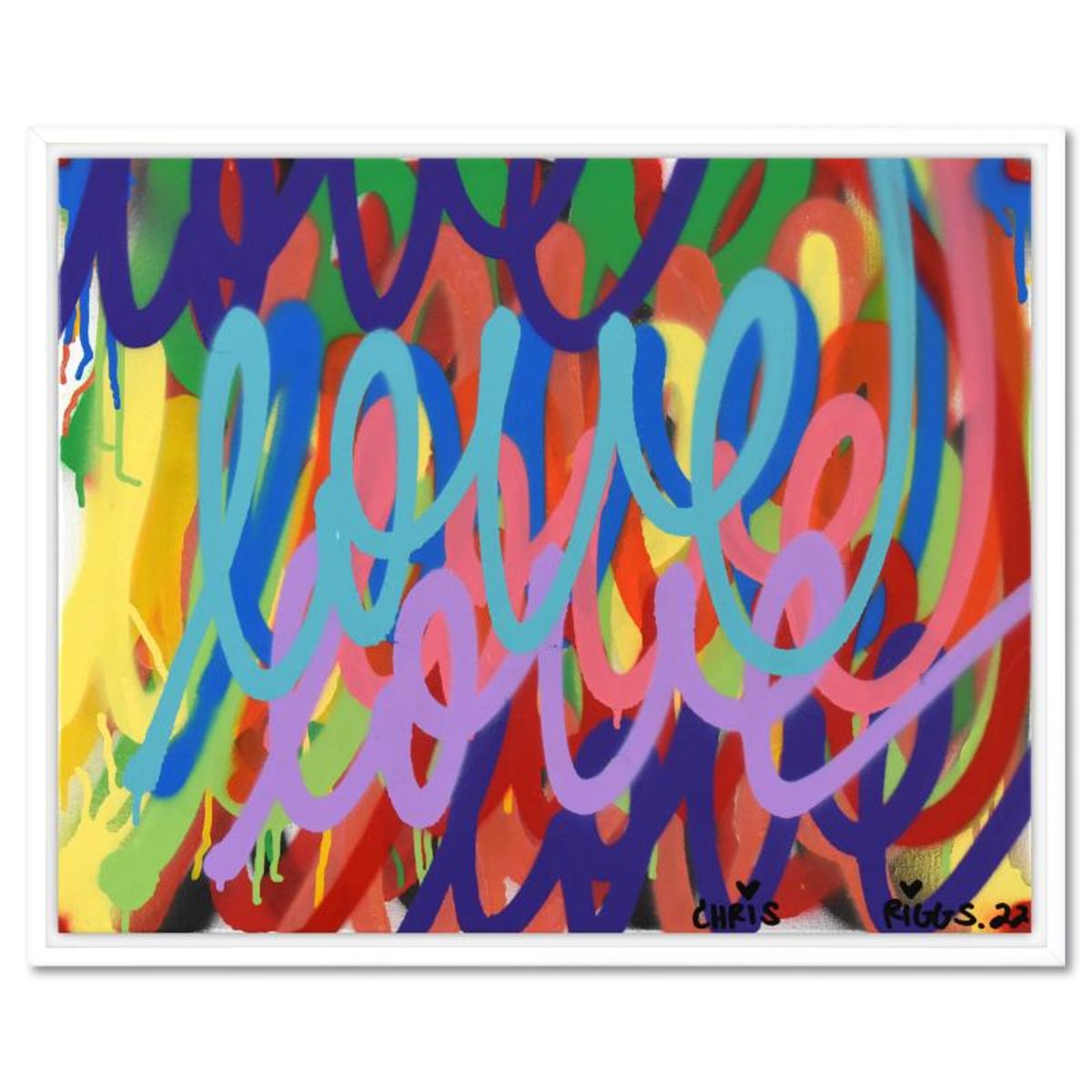 Chris Riggs, "Love" Framed Original Spray Paint Painting on Canvas, Hand Signed with Letter of Authenticity.