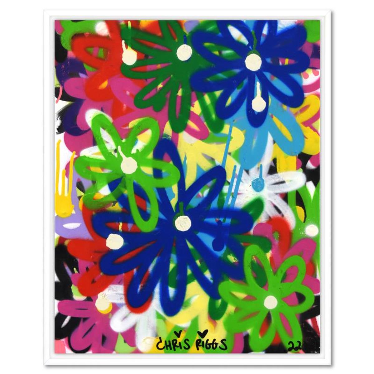 Chris Riggs, "Love" Framed Original Spray Paint Painting on Canvas, Hand Signed with Letter of Authenticity.