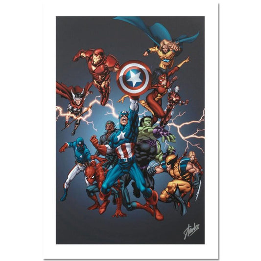 Stan Lee Signed, Marvel Comics AP Limited Edition Canvas "Official Handbook: Avengers 2005" with Certificate of Authenticity.