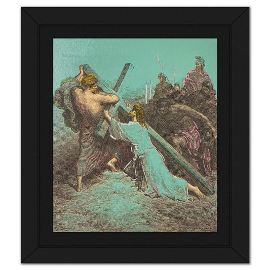 Steve Kaufman (1960-2010), "Simon Helping Jesus" Framed Hand Embellished Limited Edition Silscreen, Numbered 7/50 Inverso and Hand Signed with Letter of Authenticity