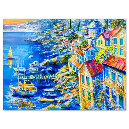 Vadik Suljakov, "Italian Coastal" Original Oil Painting on Canvas, Hand Signed with Letter of Authenticity.