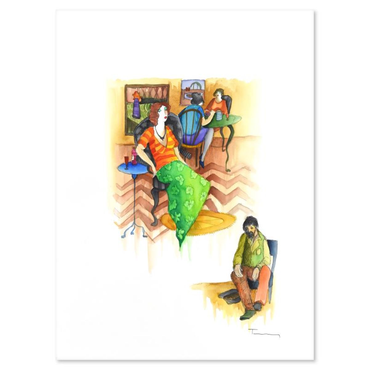 Itzchak Tarkay (1935-2012), Original Mixed Media Watercolor, Hand Signed with Certificate of Authenticity.