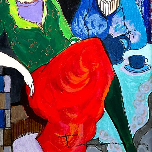 Itzchak Tarkay (1935-2012), "Sisters" Framed One-of-a-Kind Mixed Media Over Paint on Wood, Hand Signed with Letter of Authenticity