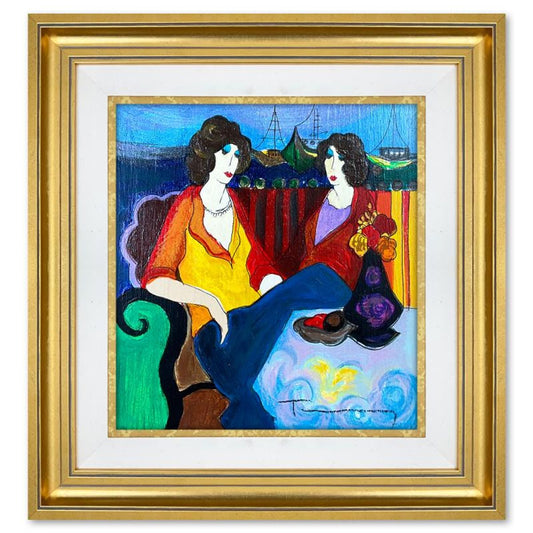 Itzchak Tarkay (1935-2012), "At the Port" Framed One-of-a-Kind Mixed Media Over Paint on Wood, Hand Signed with Letter of Authenticity