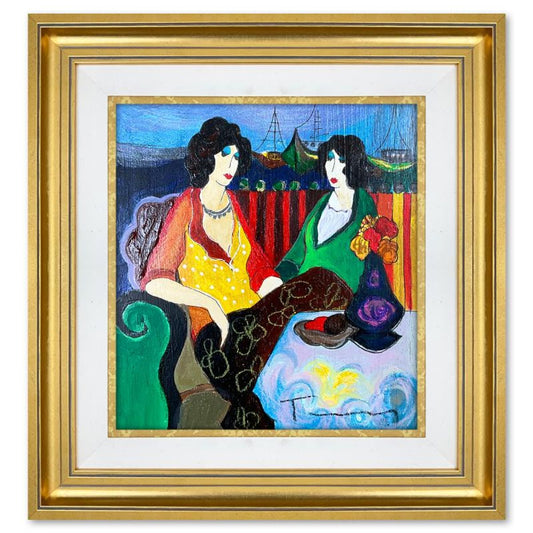 Itzchak Tarkay (1935-2012), "At the Port" Framed One-of-a-Kind Mixed Media Over Paint on Wood, Hand Signed with Letter of Authenticity