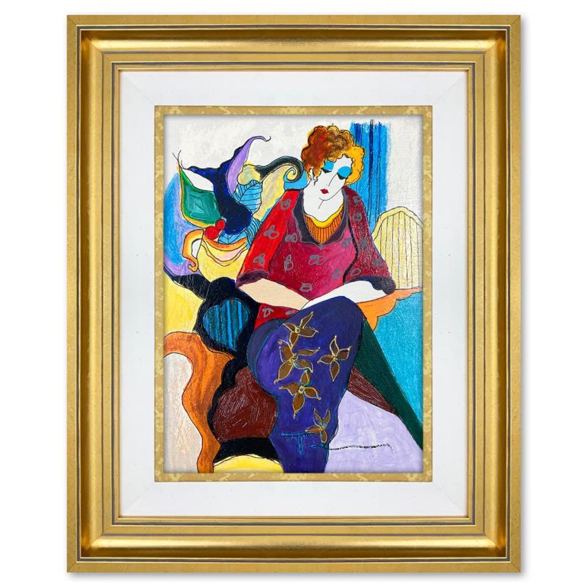 Itzchak Tarkay (1935-2012), "Memorie" Framed One-of-a-Kind Mixed Media Over Paint on Wood, Hand Signed with Letter of Authenticity