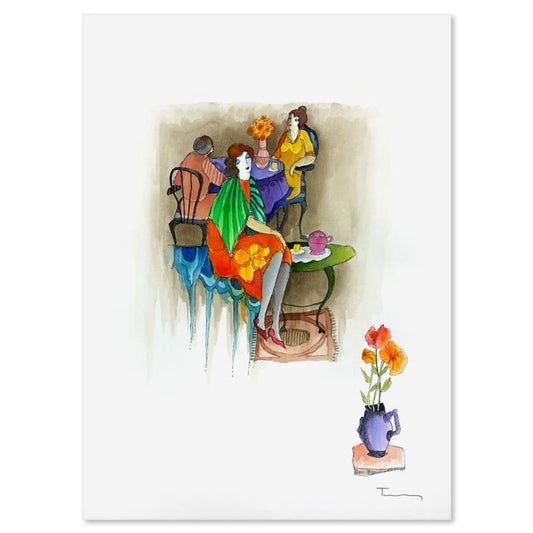 Itzchak Tarkay (1935-2012), Original Mixed Media Watercolor Painting on Paper, Hand Signed with Letter of Authenticity