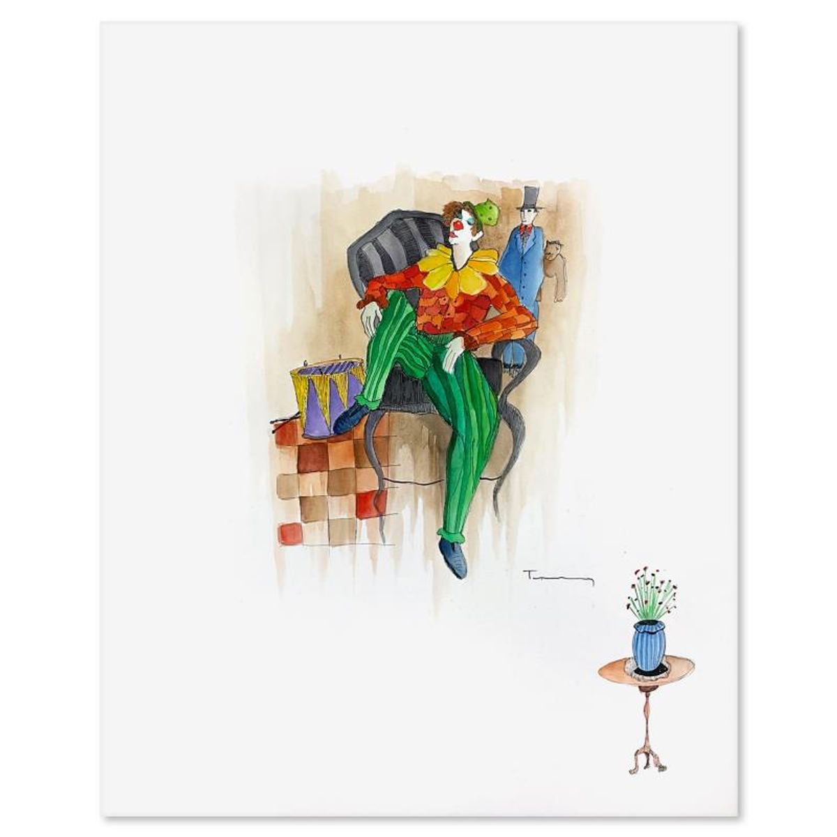 Itzchak Tarkay (1935-2012), Original Mixed Media Watercolor Painting on Paper, Hand Signed with Letter of Authenticity