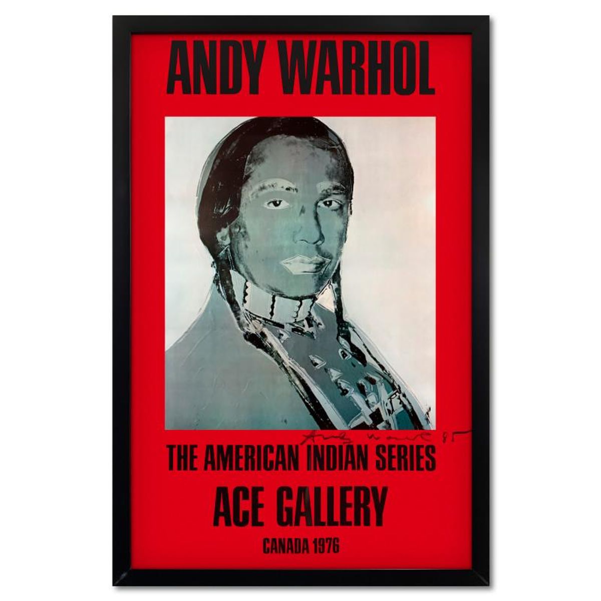 Andy Warhol (1928-1987), "The American Indian Series (Red)" Framed Vintage Poster (35.5" x 51") from Ace Gallery, Dated 1985 and Hand Signed with Letter of Authenticity.