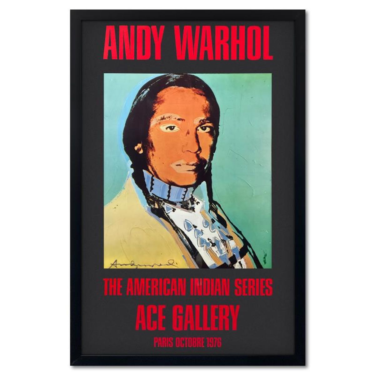 Andy Warhol (1928-1987), "The American Indian Series (Black)" Framed Vintage Poster (51" x 33") from Ace Gallery (1976), Hand Signed with Letter of Authenticity.