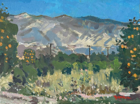 Boris Tyomkin- Original oil on board "Orange Grove. Ojai"