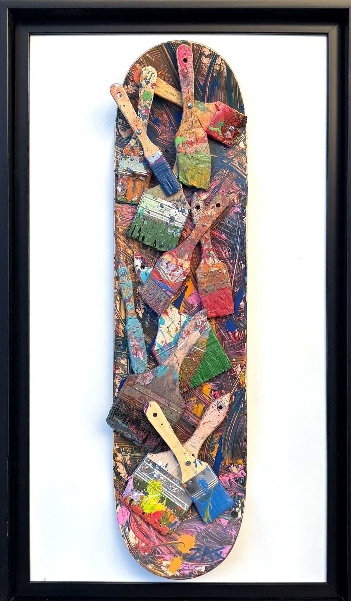 E.M Zax- 1/1 original paintbrush collage on wood skateboard deck
