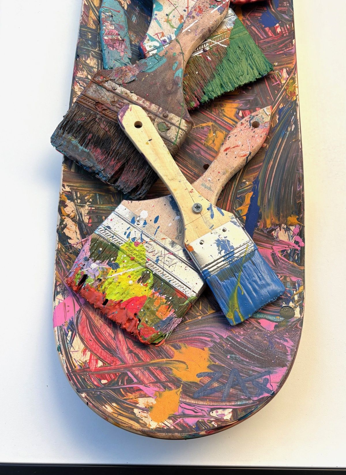 E.M Zax- 1/1 original paintbrush collage on wood skateboard deck