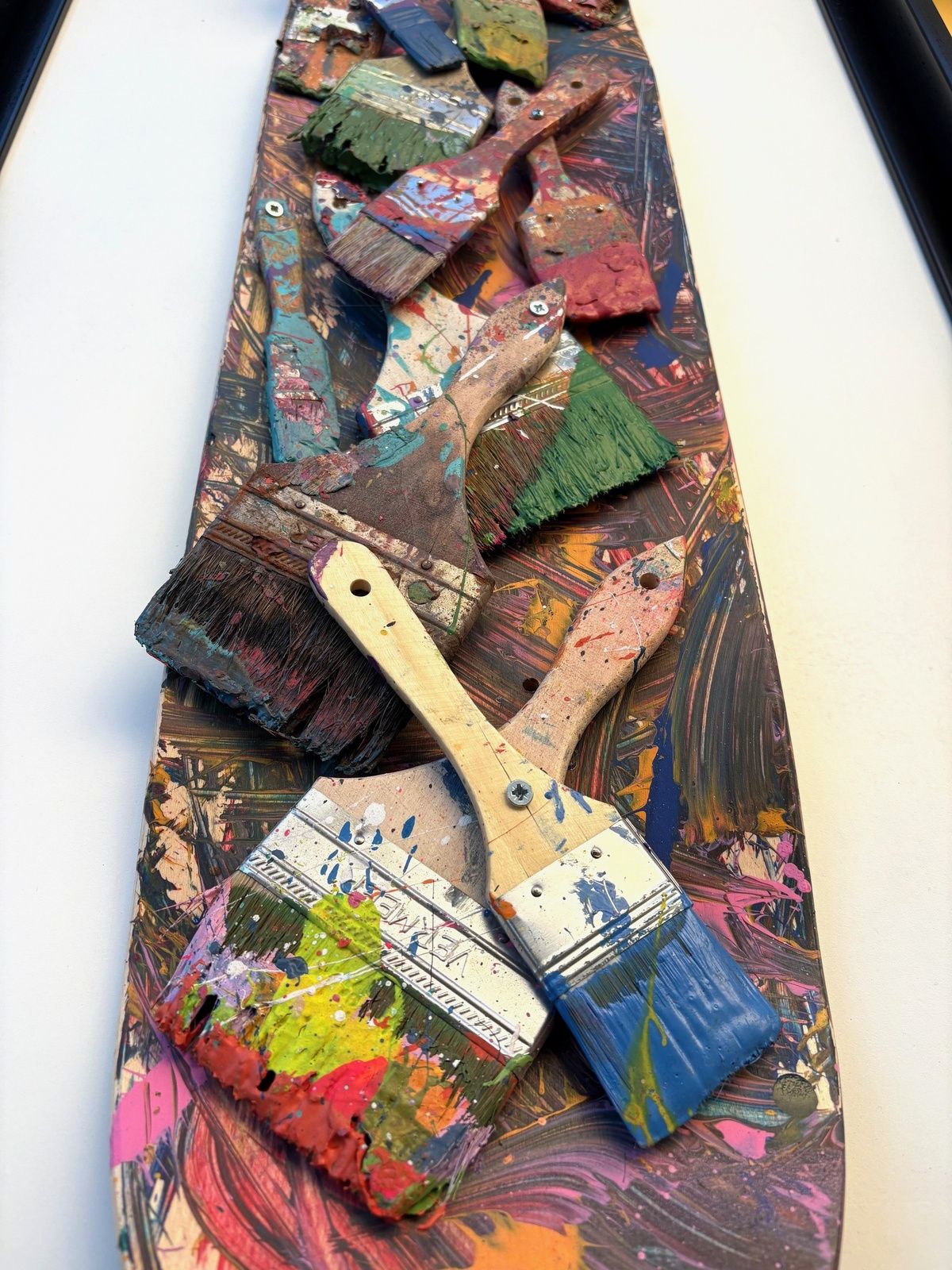E.M Zax- 1/1 original paintbrush collage on wood skateboard deck