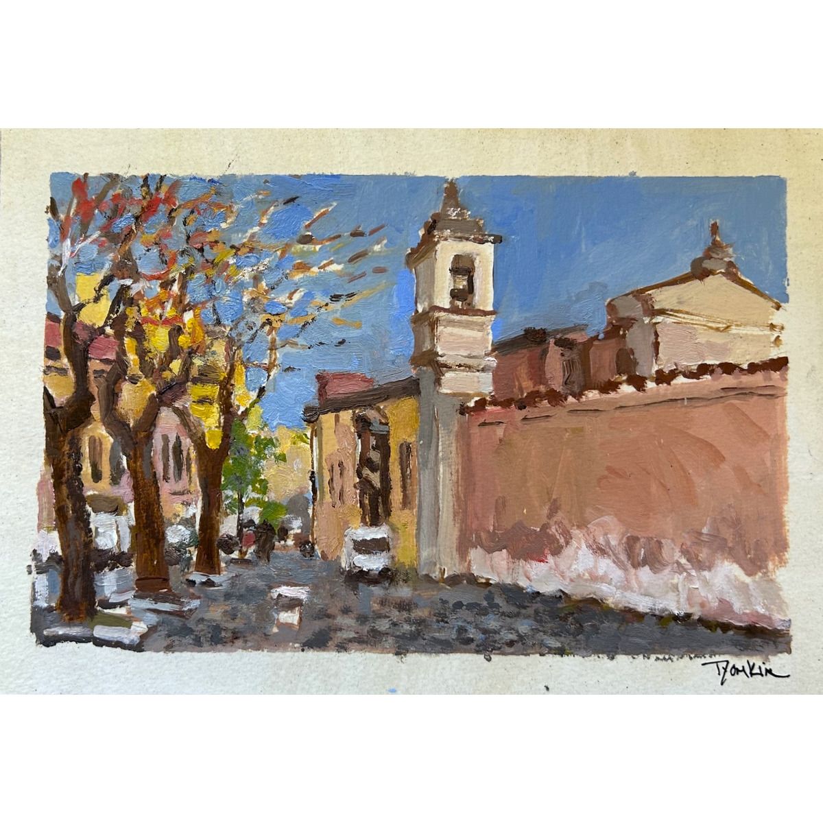 Boris Tyomkin- Original Oil on Shellacked paper "Morning Light, Rome"