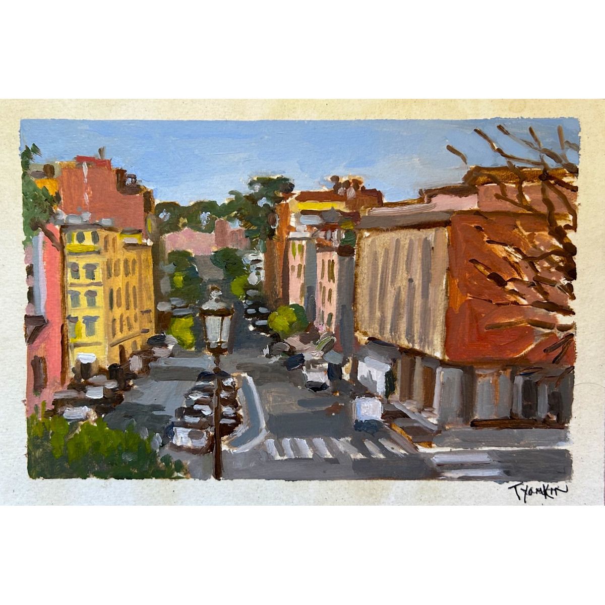 Boris Tyomkin- Original Oil on Shellacked paper "Cityscape, Rome"