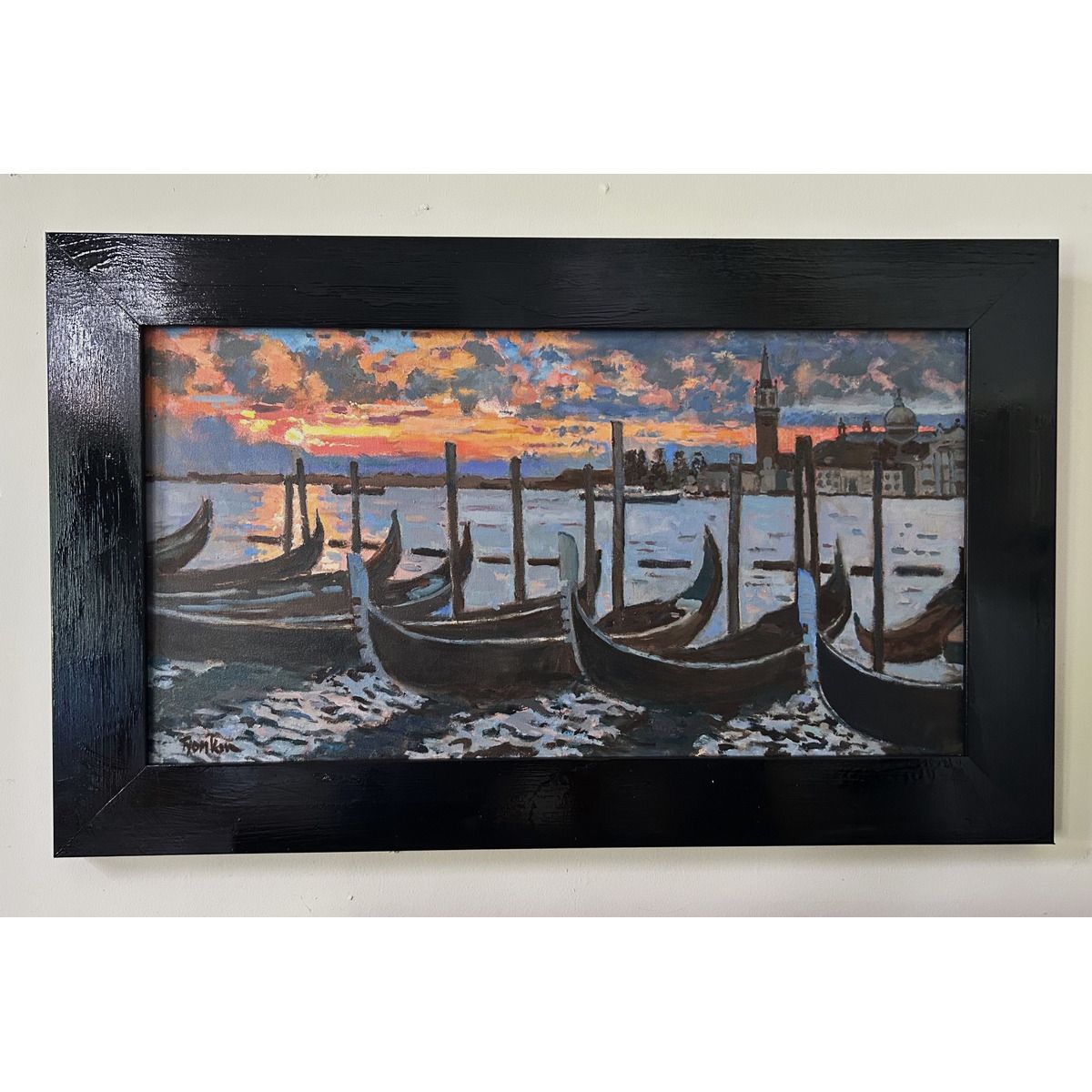 Boris Tyomkin- Original Oil on Shellacked paper "Venice Sunrise"