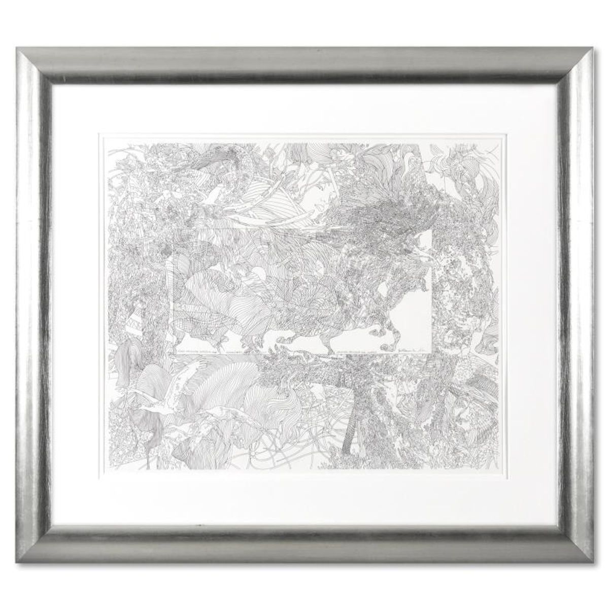 Guillaume Azoulay, "Gnossiennes" Framed Original Drawing, Hand Signed with Letter of Authenticity.