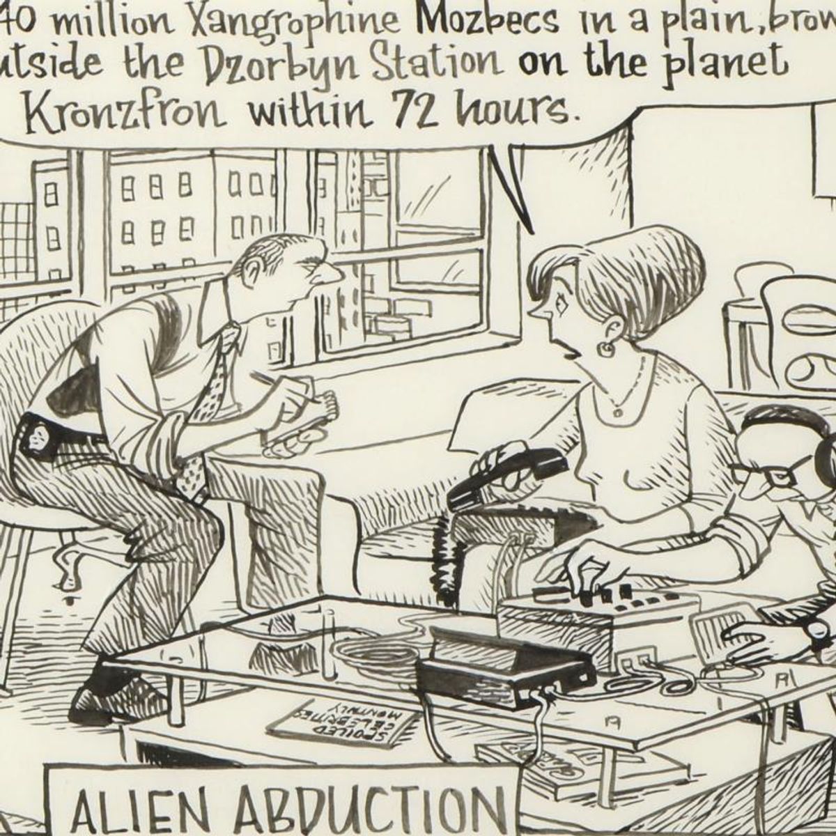Bizarro, "Alien Abduction" is a Framed Original Pen & Ink Drawing by Dan Piraro, Hand Signed with Letter of Authenticity.