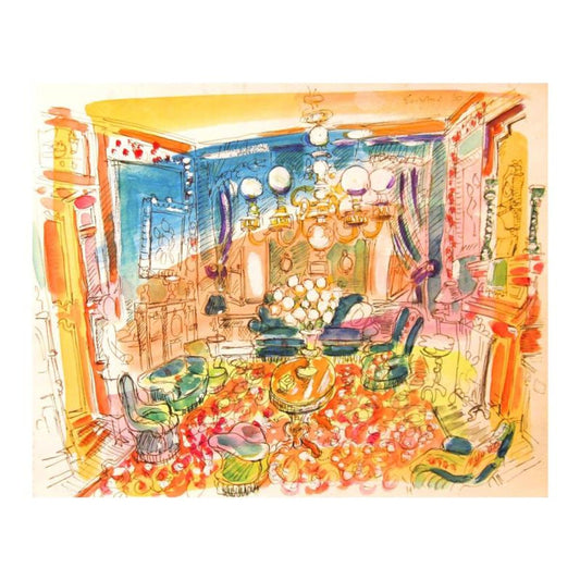 Wayne Ensrud "Salon Verte of Chateau Lafite-Rothschild" Mixed Media Original Artwork; Hand Signed; COA