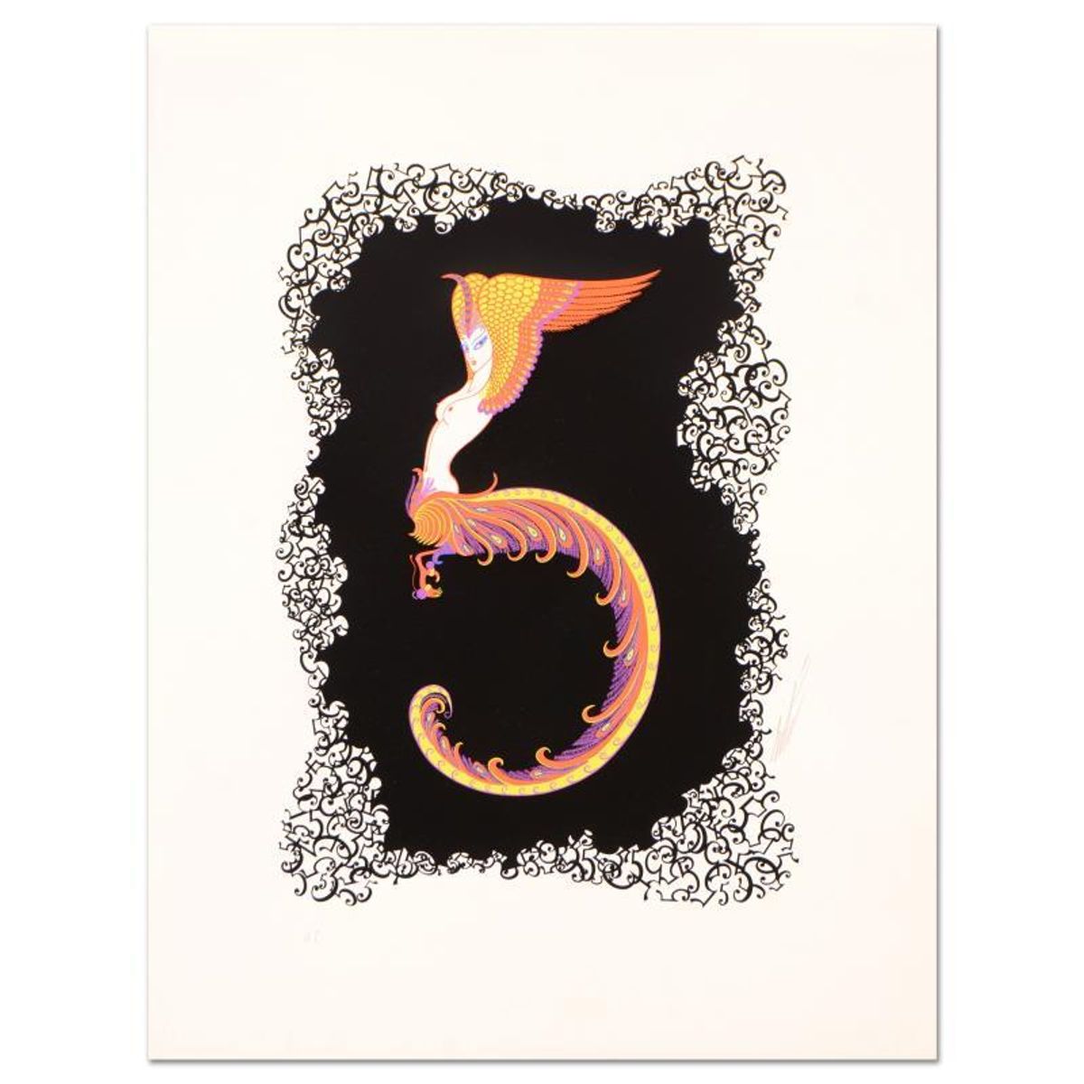 Erte (1892-1990), "Numeral 5" Hand Signed HC Limited Edition Serigraph with Certificate of Authenticity.