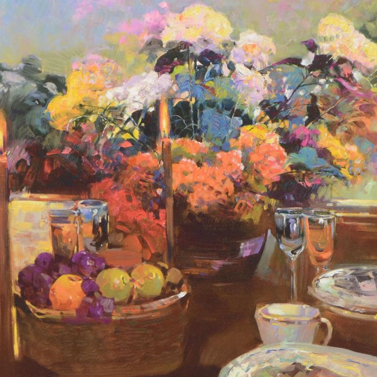 Ming Feng, "Candlelight Dinner" Framed Hand Embellished Limited Edition on Canvas, AP Numbered 5/10 and Hand Signed with Letter of Authenticity.