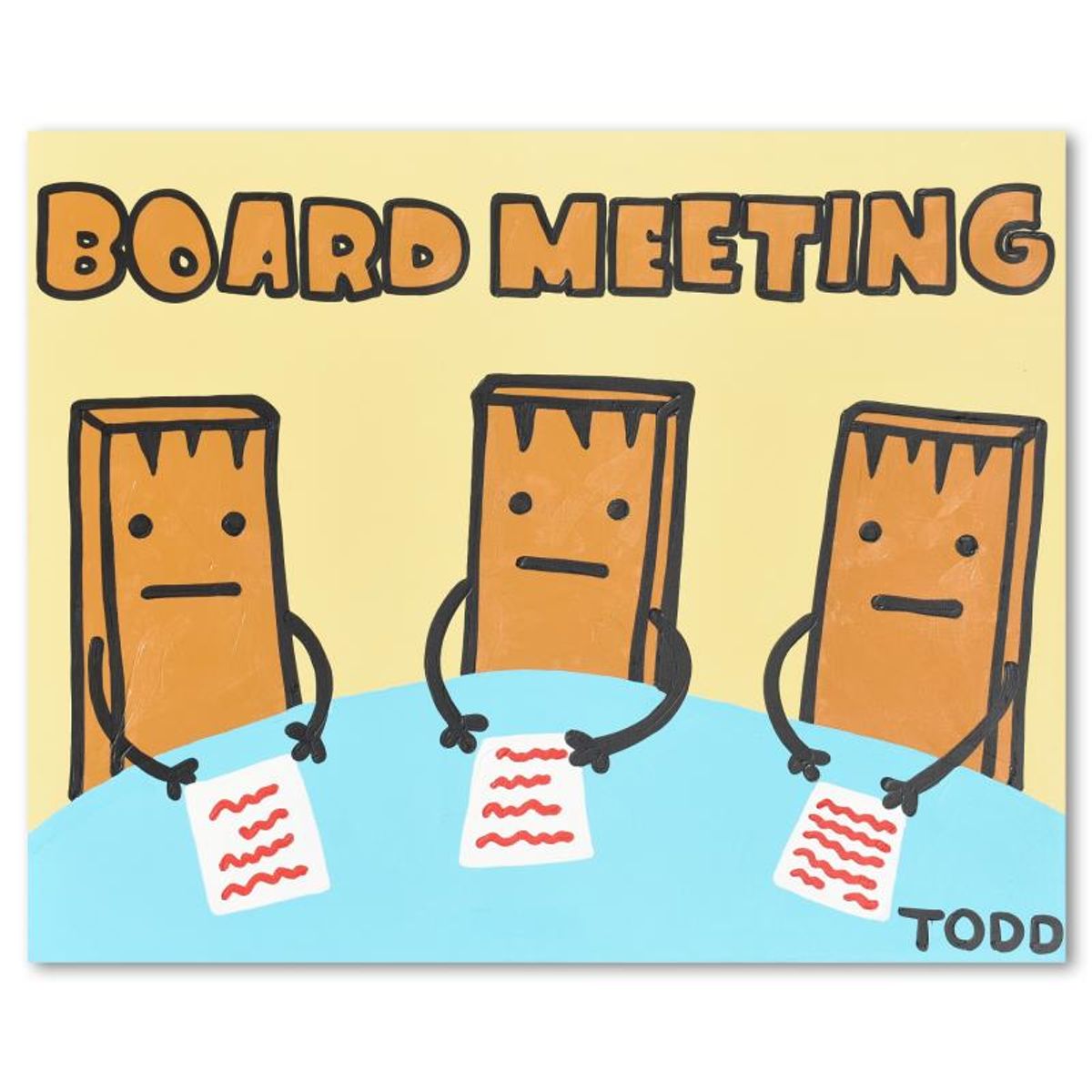 Todd Goldman, "Board Meeting" Original Acrylic Painting on Gallery Wrapped Canvas (60" x 48"), Hand Signed with Letter of Authenticity.