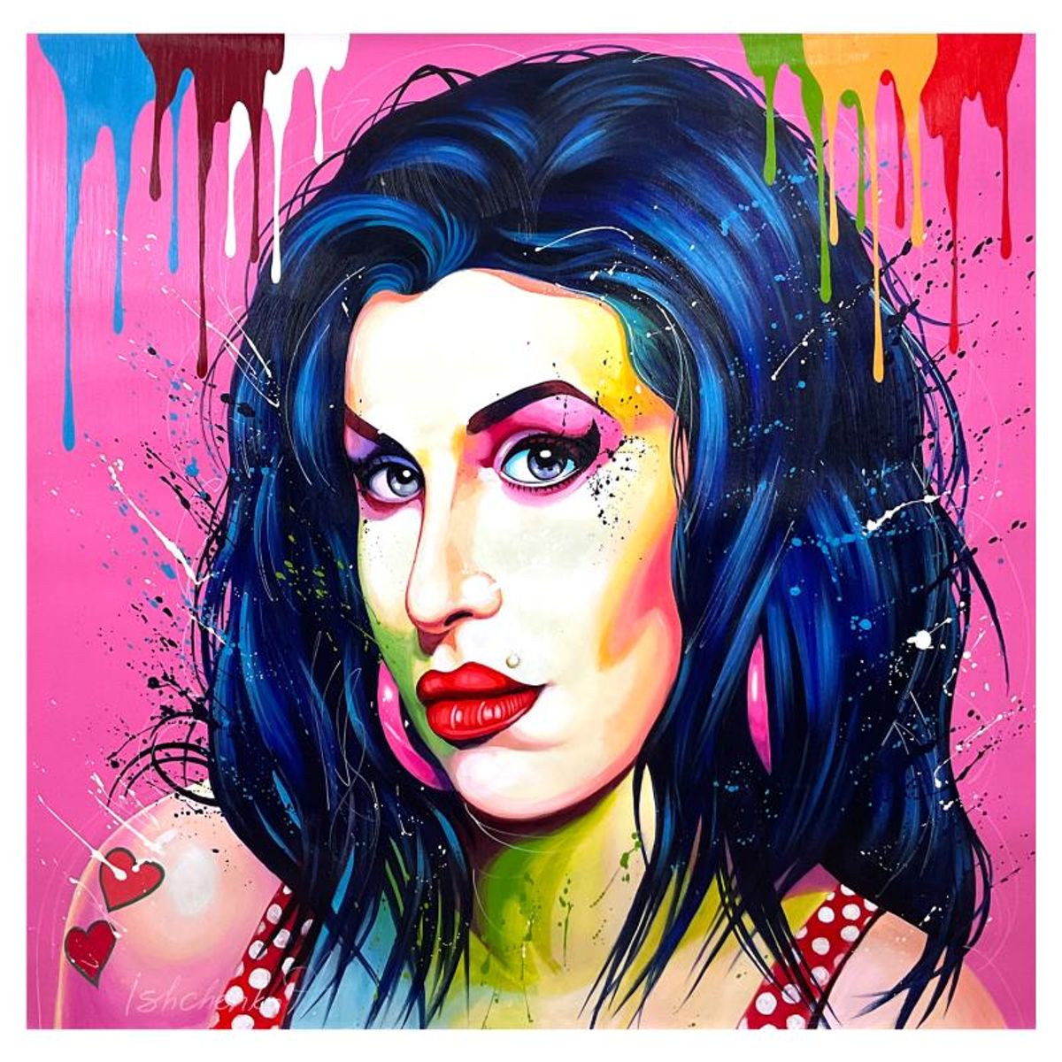 Alexander Ishchenko, "Amy Winehouse" Original Acrylic Painting on Canvas, Hand Signed with Letter Authenticity.