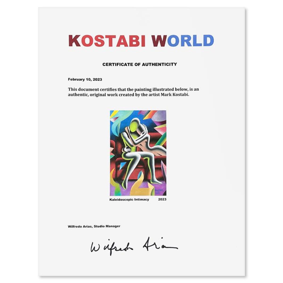 Mark Kostabi, "Kaleidoscopic Intimacy" Framed Original Oil Painting on Canvas, Hand Signed with Letter of Authenticity