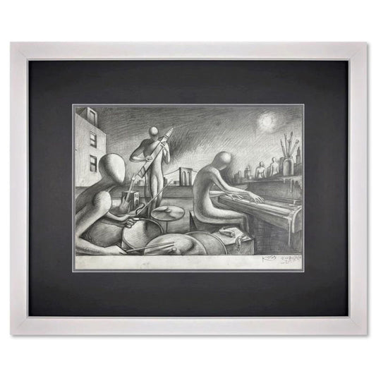 Mark Kostabi, "Take it To the Bridge" Framed Original Drawing on Paper, Hand Signed with Certificate of Authenticity