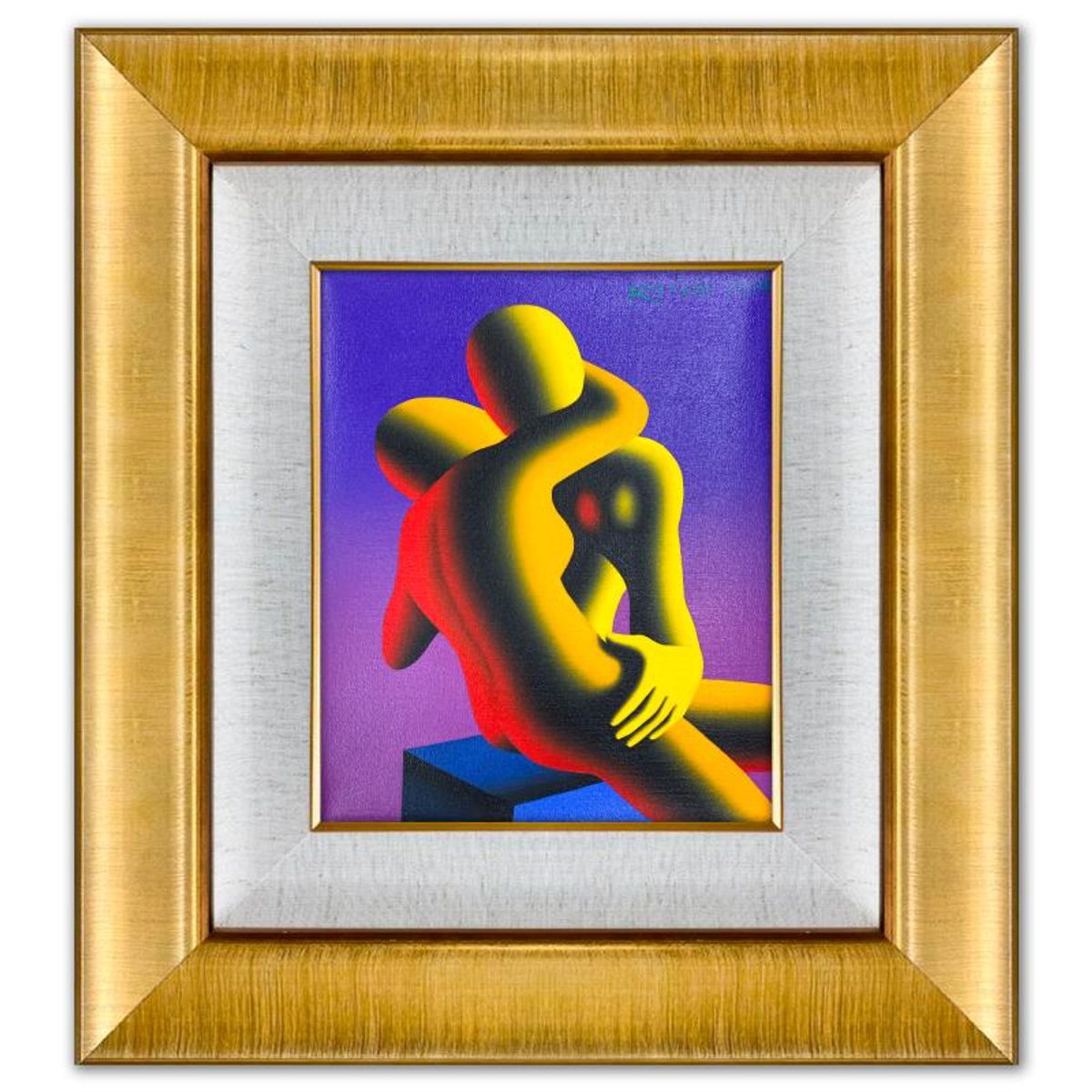 Mark Kostabi, "Twilight" Framed Original Oil Painting on Canvas, Hand Signed with a Certificate of Authenticity.