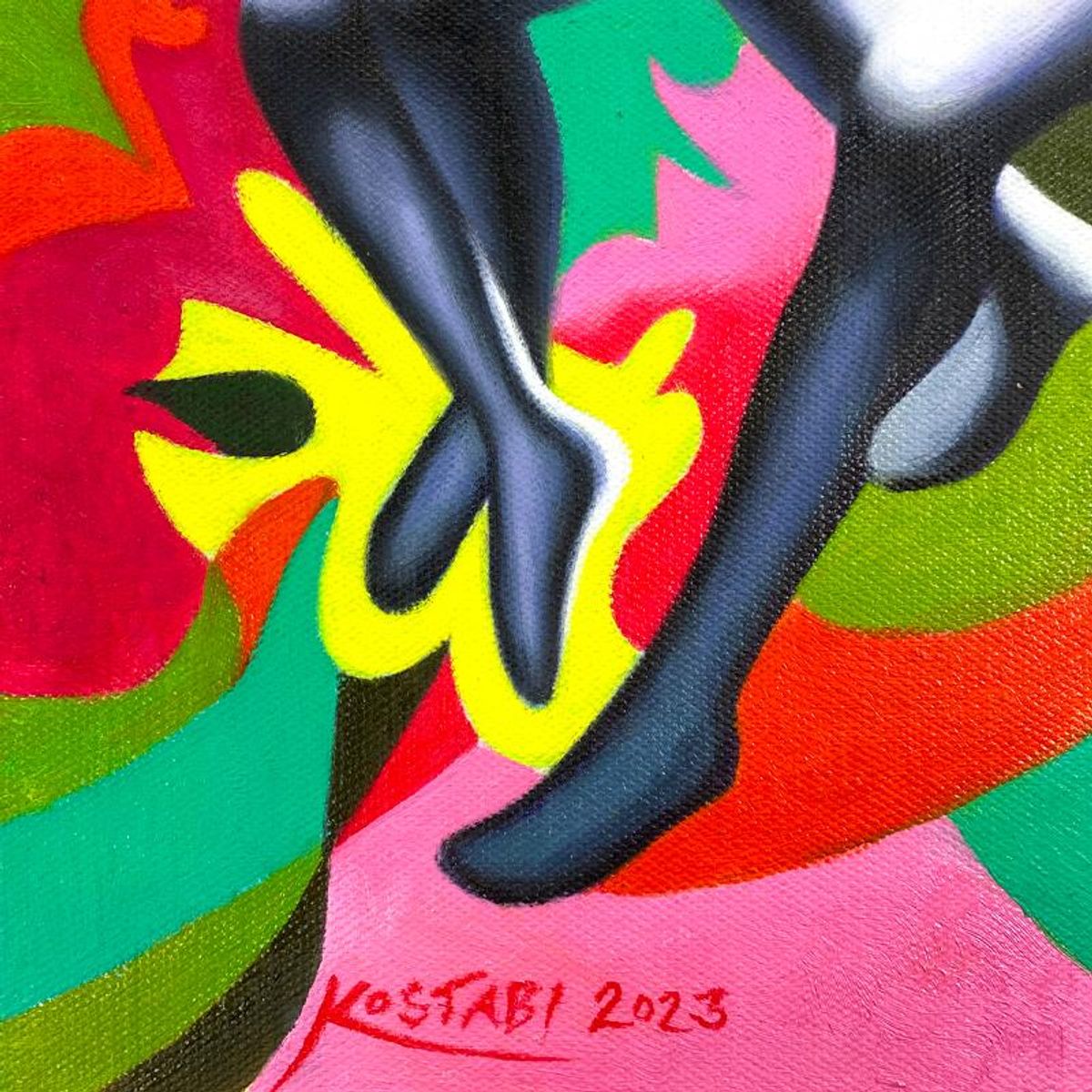 Mark Kostabi, "A Reality of Love" Framed Original Oil Painting on Canvas, Hand Signed with COA