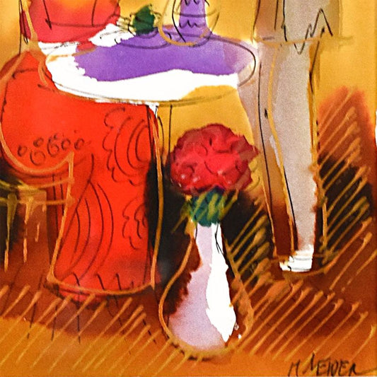 Moshe Leider, Framed Original Mixed Media Watercolor Painting, Hand Signed with Letter of Authenticity.