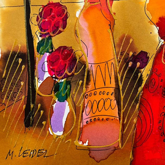 Moshe Leider, Framed Original Mixed Media Watercolor Painting, Hand Signed with Letter of Authenticity.