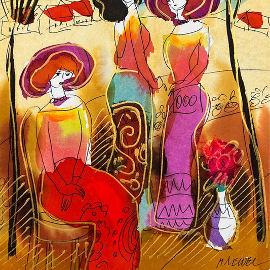 Moshe Leider, Framed Original Mixed Media Watercolor Painting, Hand Signed with Letter of Authenticity.